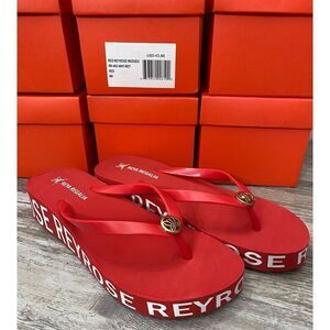 Reya Regalia Rosette Red White Wedge Flip Flop Sandal Sz 9M